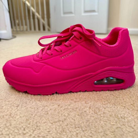 HOT PINK SKECHERS STREET UNO STAND ON AIR WEDGE SNEAKERS BARBIE SIZE 9.5W - Picture 1 of 9